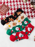 Meias Natal Mulher 4 Pares - Pai Natal Boneco Neve Kawaii Cartoon Presente