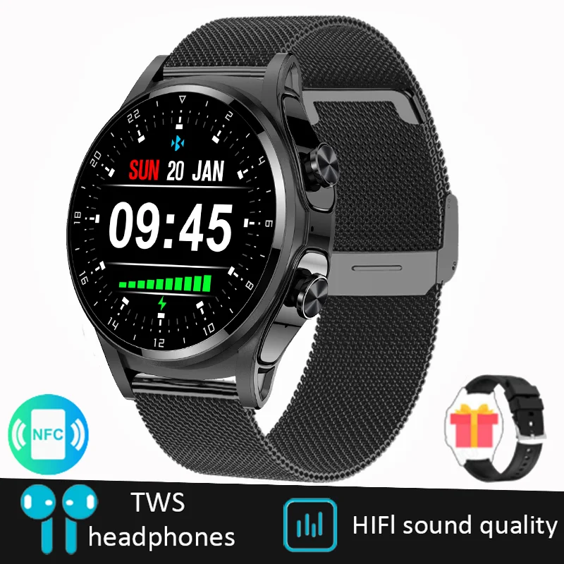 DAORKOW New 2 IN 1 Smart Watch TWS Earphone NFC Heart Rate Blood Oxygen Fitness Tracker Sport Watch Wireless Call Smartwatch Men