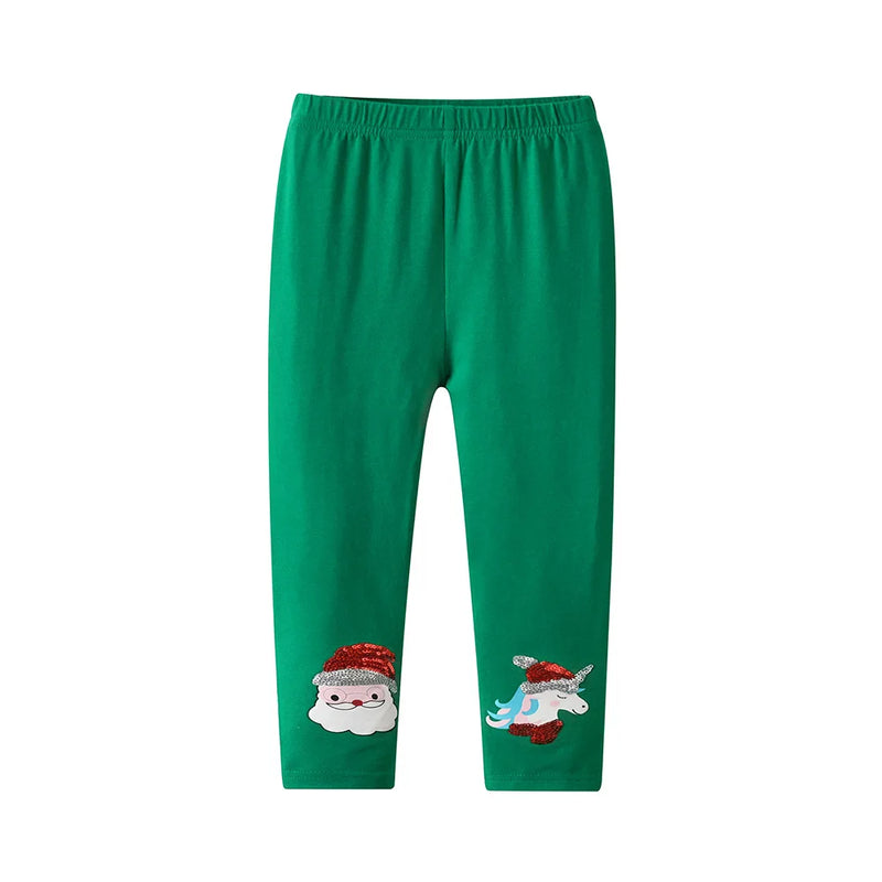 Leggings Bebé Menina Algodão DXTON - Verde Natal Aplicação 4 Estações