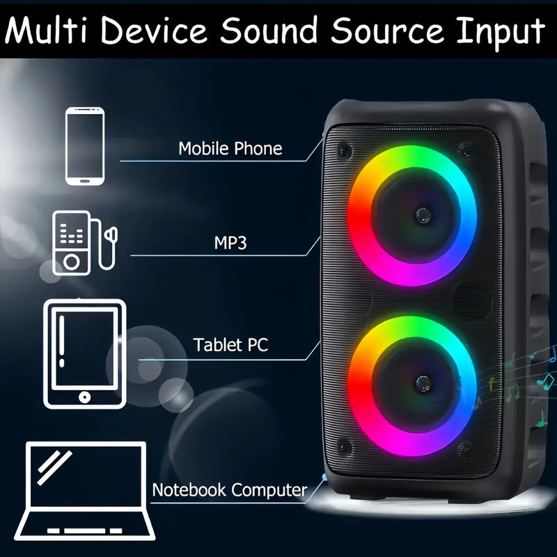 Coluna Karaoke Bluetooth com Microfone e LED - Rádio FM TWS Portátil