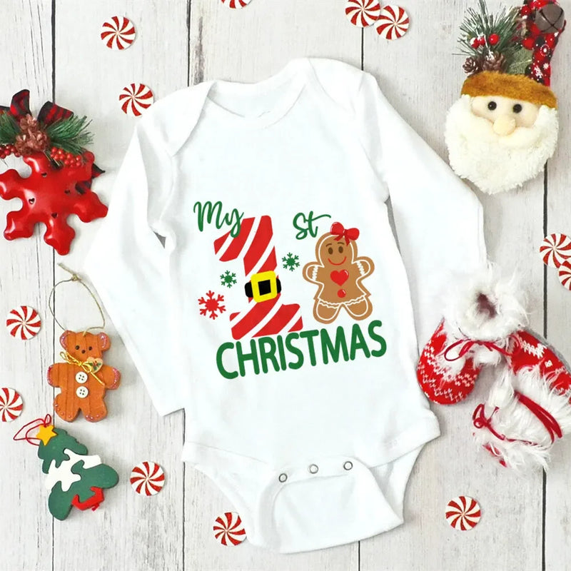 Body Bebé Primeiro Natal Rena - My First Christmas Manga Comprida Pai Natal