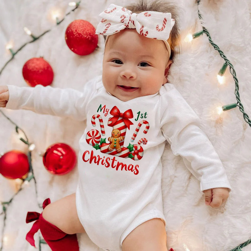 Body Bebé Primeiro Natal - My 1st Christmas Manga Comprida Romper Xmas