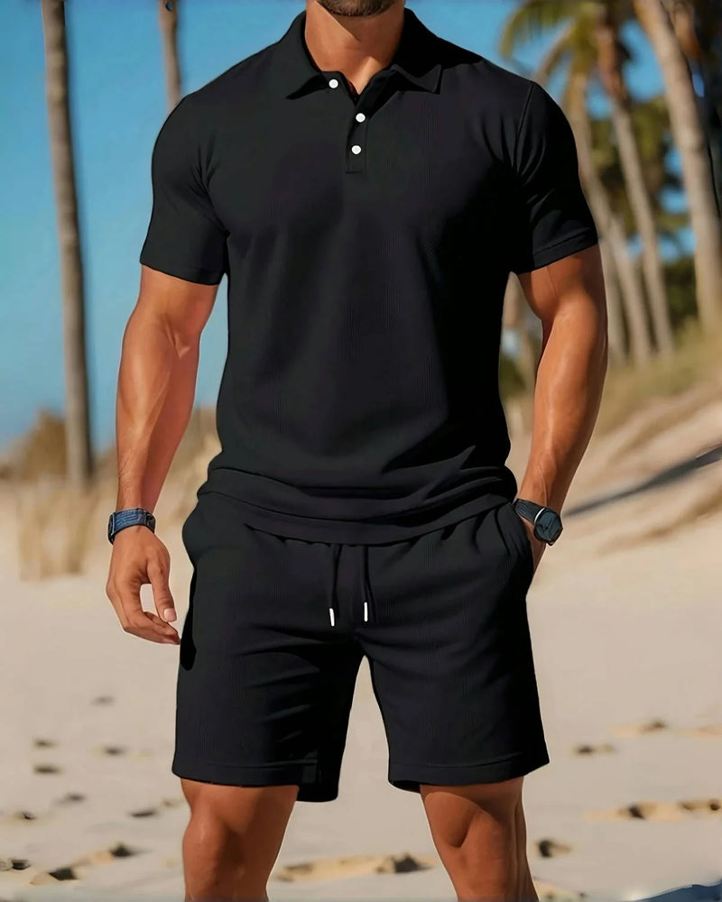 Conjunto Business Casual Masculino - Camisa Botões e Calções Praia Desporto