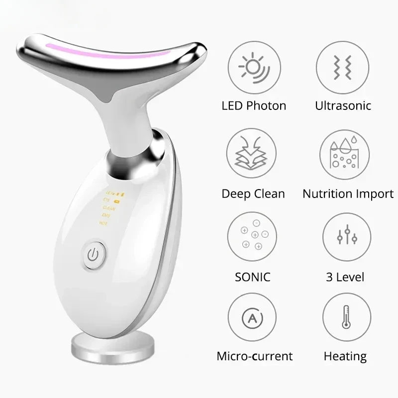 Dispositivo de Beleza EMS 7 Cores LED - Lifting Facial e Pescoço Anti-Rugas