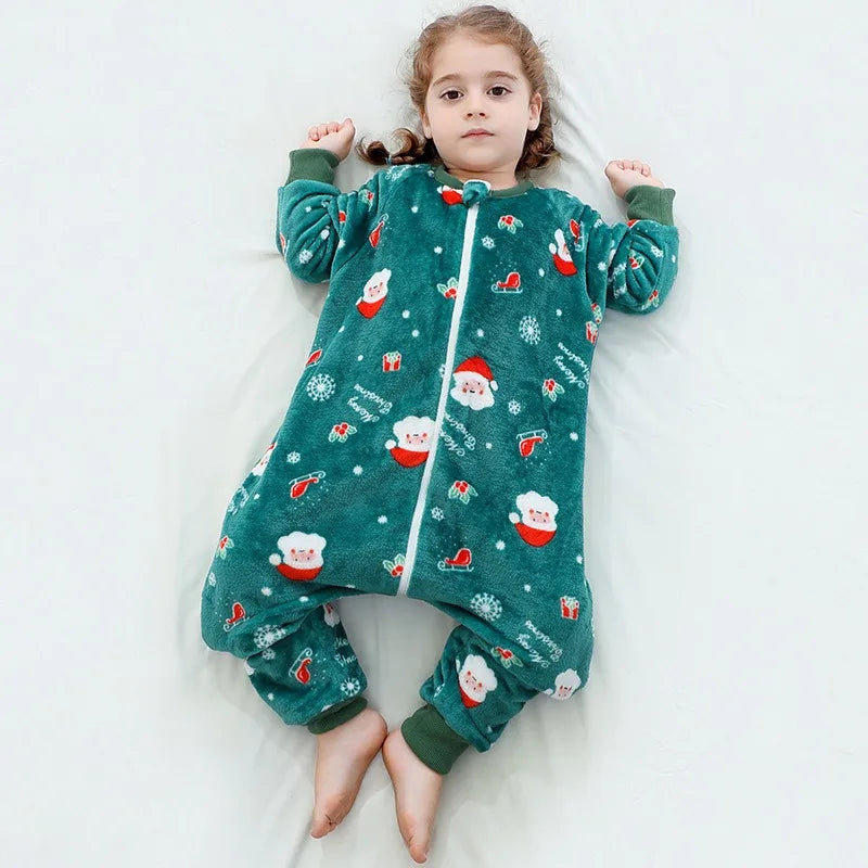 Pijama Natal Flanela Criança - Roupa Dormir Quente Inverno Menino Menina 1-6T