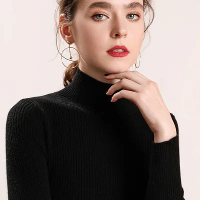 Camisola Cashmere Gola Alta Feminina - Manga Comprida Quente Inverno