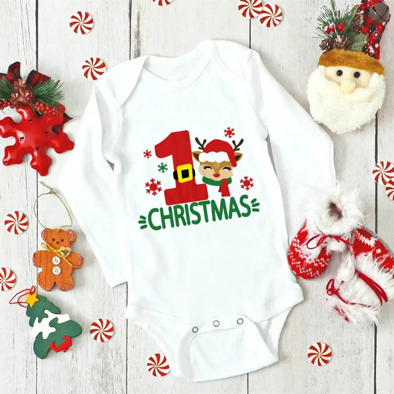 Body Bebé Primeiro Natal Rena - My First Christmas Manga Comprida Pai Natal