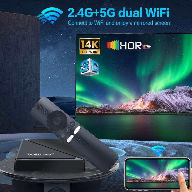 Box TV Android 16 TX60 PRO - 4K WiFi Dual 2.4G/5G Leitor Multimédia 16GB/256GB 2025