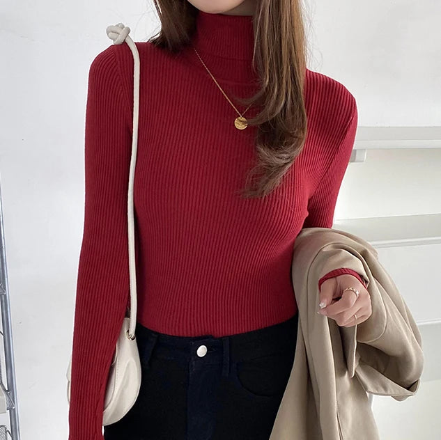 Camisola Cashmere Gola Alta Feminina - Manga Comprida Quente Inverno