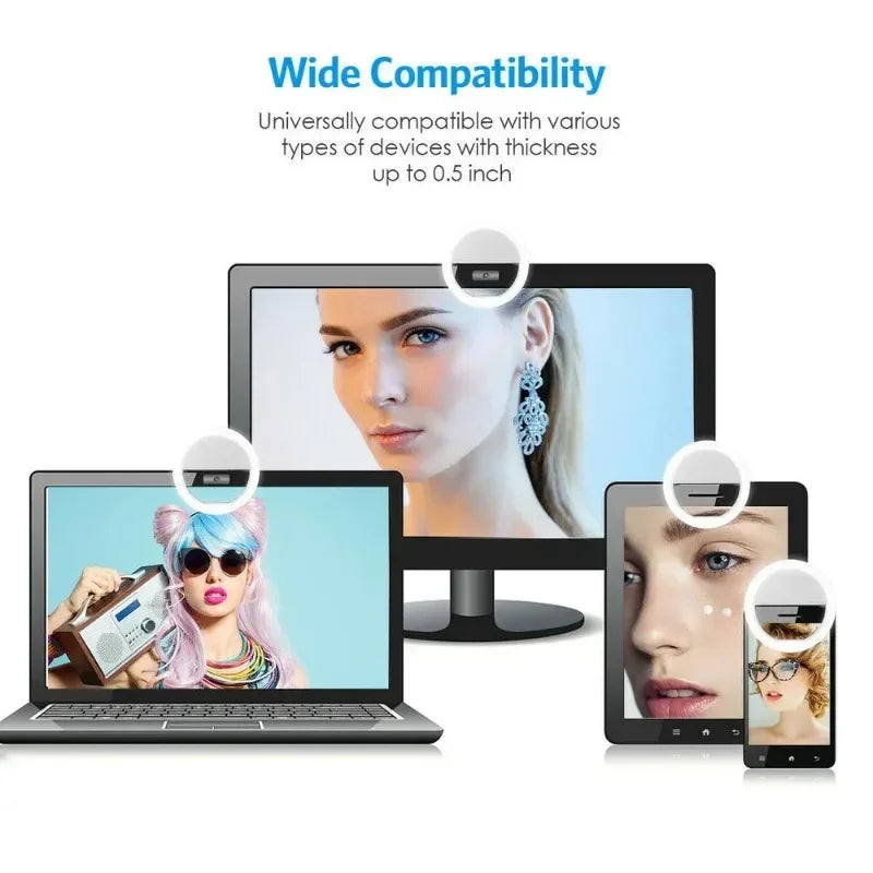 Anel Luz LED Selfie - Portátil USB para Telemóvel e Vídeo