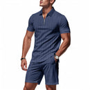 Conjunto Masculino Waffle Americano - Fecho Manga Curta e Calções Verão