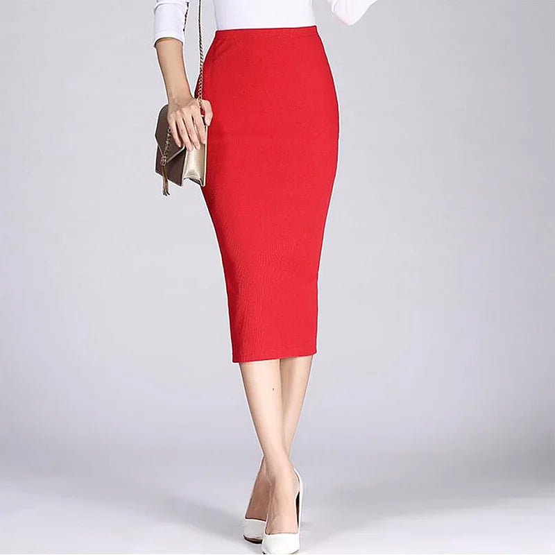 Saia Lápis Longa Primavera Outono - Sexy Slim Ajustada Lã Canelada Midi