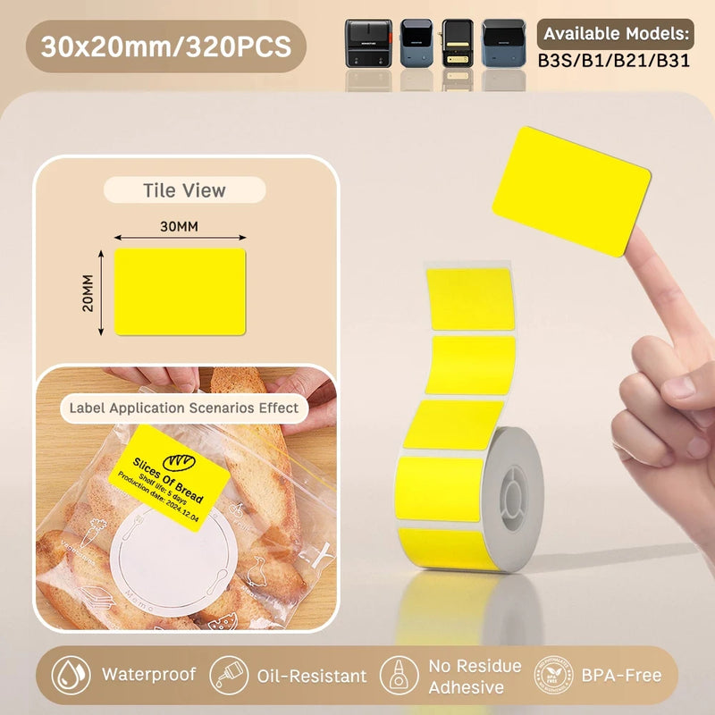 Papel Térmico Niimbot B21/B203/B3S - Etiquetas Autoadesivas Impermeáveis Resistentes a Óleo e Rasgos