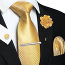 Conjunto Gravata Xadrez Castanho - Seda 8cm com Acessórios