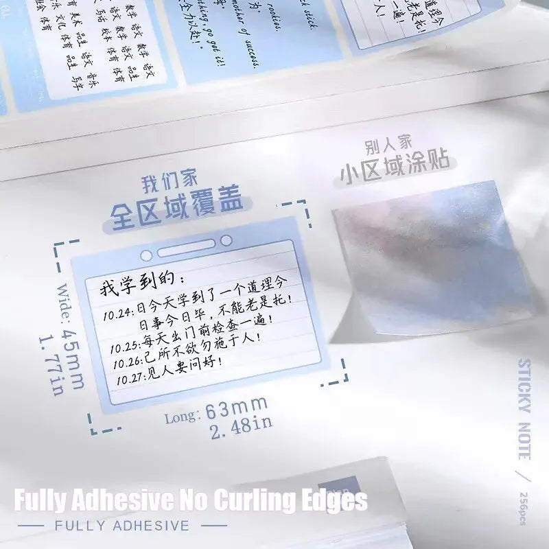 Bloco 256 Notas Adesivas Destacáveis - Post-it Totalmente Adesivo 8 Formatos para Escritório Estudante Casa