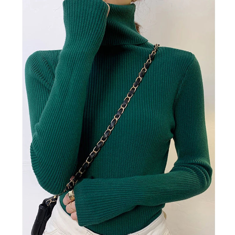 Camisola Cashmere Gola Alta Feminina - Manga Comprida Quente Inverno