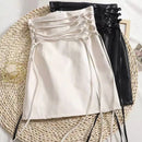 Saia Mini Pele Sintética Preta Gótica - Cintura Alta Ajustada com Fecho