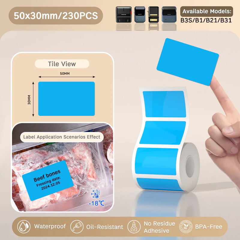 Papel Térmico Niimbot B21/B203/B3S - Etiquetas Autoadesivas Impermeáveis Resistentes a Óleo e Rasgos