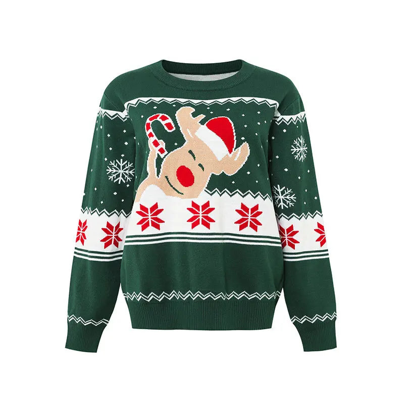 Camisola Natal Família 2025 - Rena Flocos Neve Pullover Malha Quente