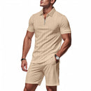 Conjunto Masculino Waffle Americano - Fecho Manga Curta e Calções Verão