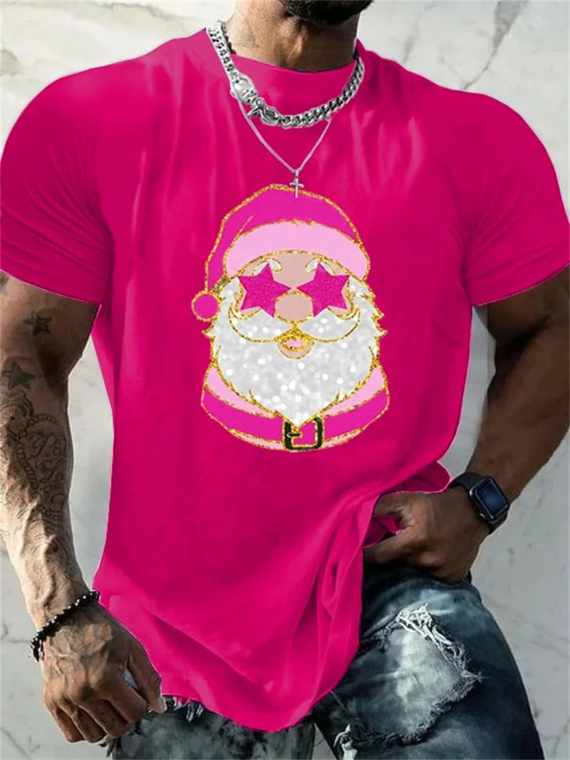 T-Shirt Natal Homem 3D Kawaii - Pai Natal DJ Colorida Harajuku Casual