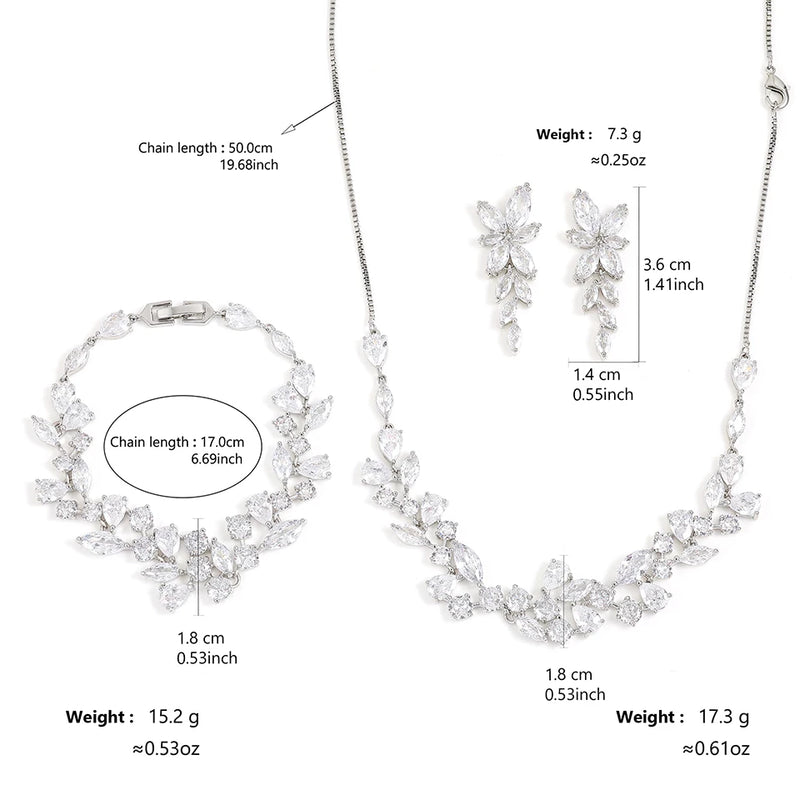 Conjunto Joias ZAKOL Luxo Zircão AAA Branco - Brincos Pulseira Colar 4 Peças para Casamento