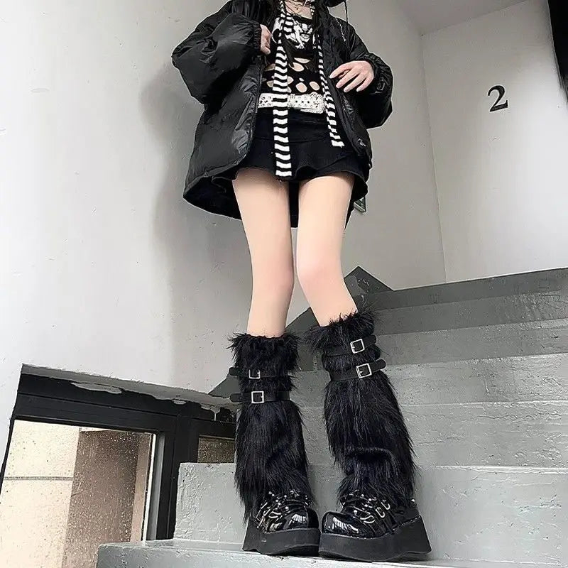 Aquecedores Pernas Pelo Sintético - Leggings Outono Botas Lolita Punk