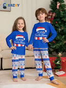 Family Christmas Pajamas Set - Blue Santa Hat & "Merry Christmas" Top, Festive Pants, Matching Xmas Sleepwea