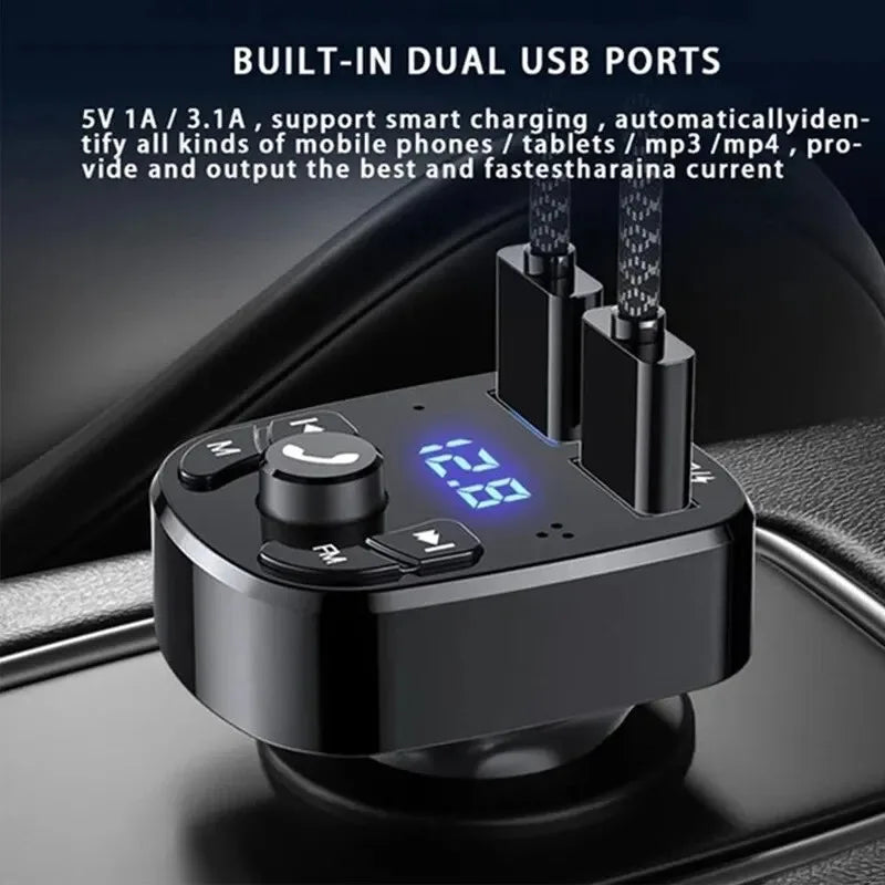 Transmissor FM Bluetooth 5.0 para Carro - MP3 Player Dual USB Carregador Rápido