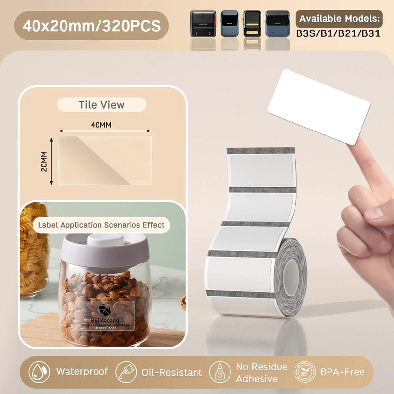 Papel Térmico Niimbot B21/B203/B3S - Etiquetas Autoadesivas Impermeáveis Resistentes a Óleo e Rasgos