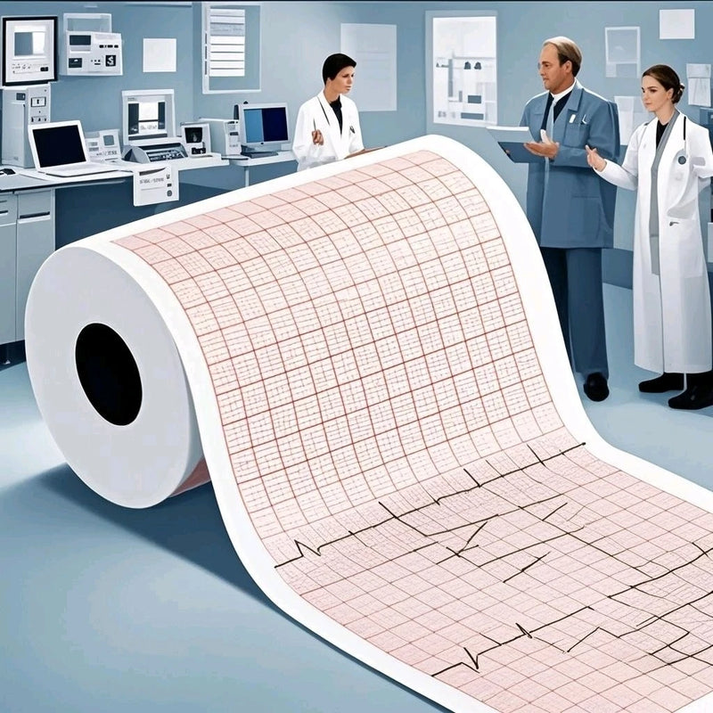 Papel Térmico para Eletrocardiograma Makeasy 112mm - 6 Derivações 20 Metros (Pack 10 Rolos)