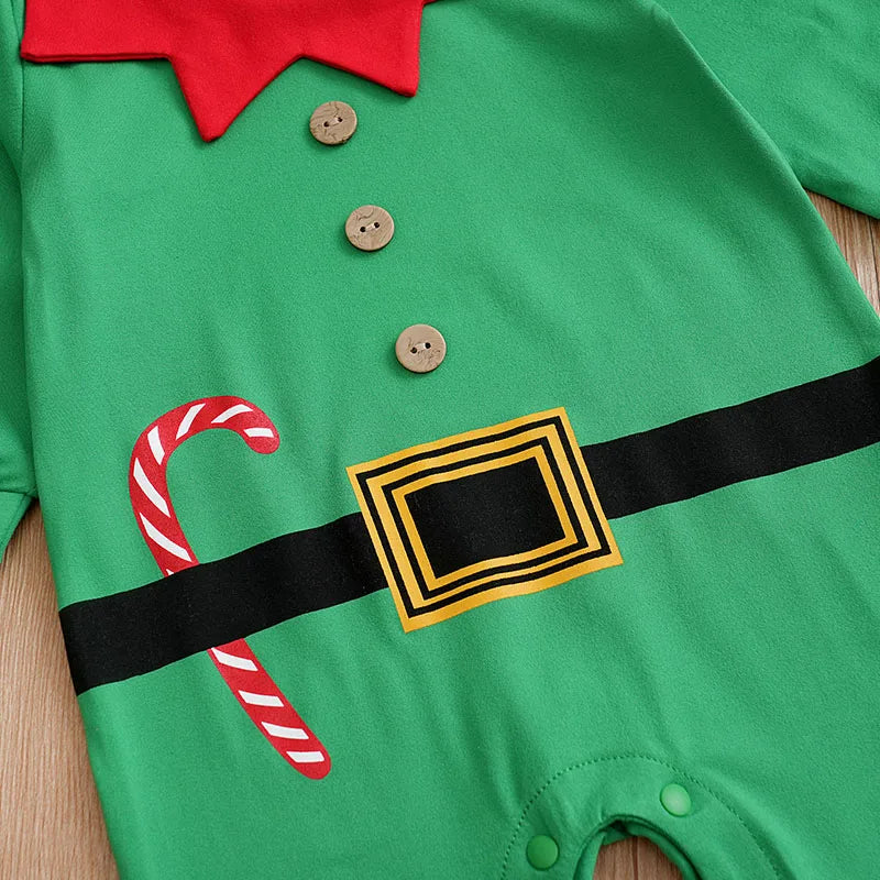 Fato Elfo Natal Bebé - Roupa Confortável Macia 0-18M Manga Comprida Jumpsuit