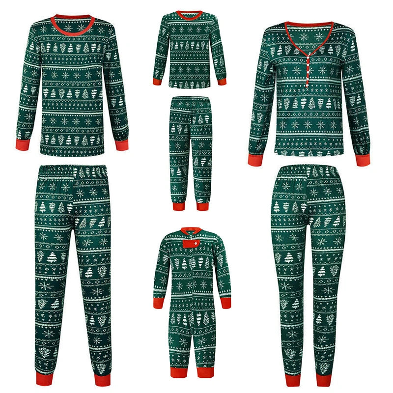 2025 Christmas Family Pajamas Set Green Family Look Matching Adult Women Mom Me Kids Xmas Clothes Sleepwear Baby Romper Outfits