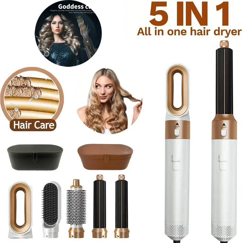 5-in-1 Professional Hair Dryer Brush - Styling Set with Hot Air Curler, Straightener & Volumizer - Complete Kit