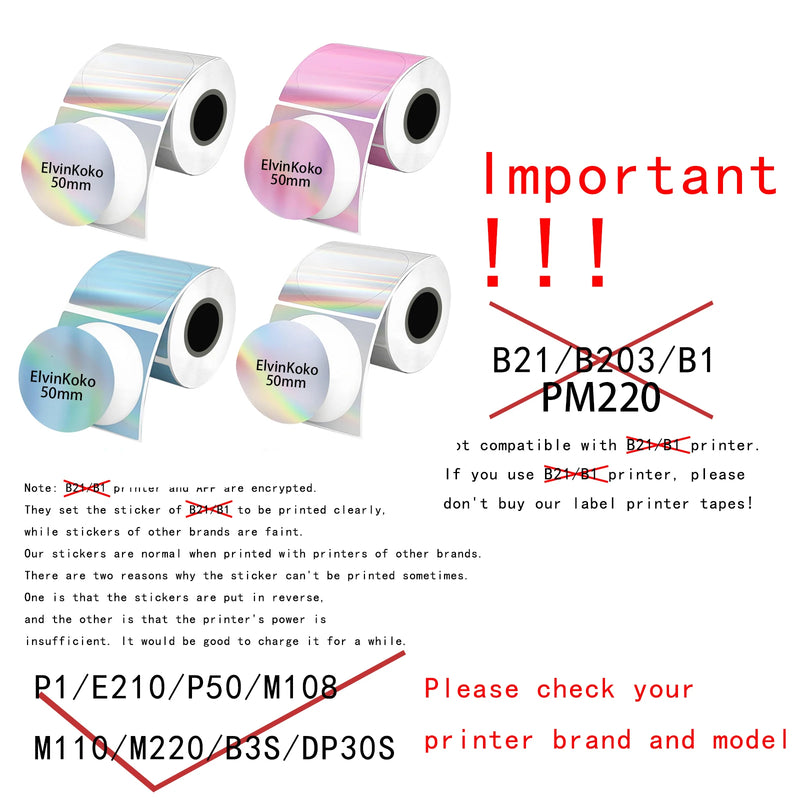 540 Etiquetas Circulares M110 50mm Impermeáveis - Papel Laser Redondo para P50 P1 DP30S M220