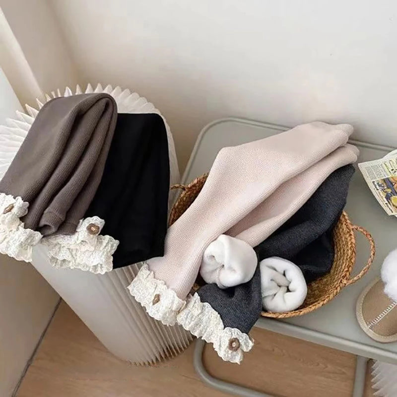 Leggings Criança Inverno Veludo - Renda Quentes Menina Natal Halloween