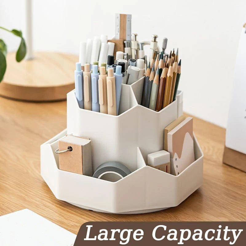 Organizador de Secretária Rotativo 360° - 9 Compartimentos para Material Escolar e Escritório