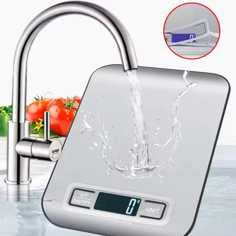 Balança Digital de Cozinha LED 5kg/1g - Painel Aço Inoxidável para Alimentos e Pastelaria