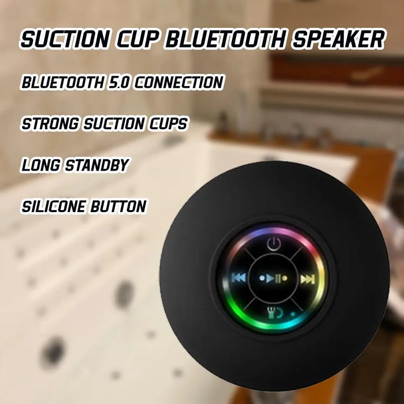 Coluna Bluetooth Mini À Prova de Água - Luzes LED Coloridas Ventosa Suporte Telemóvel