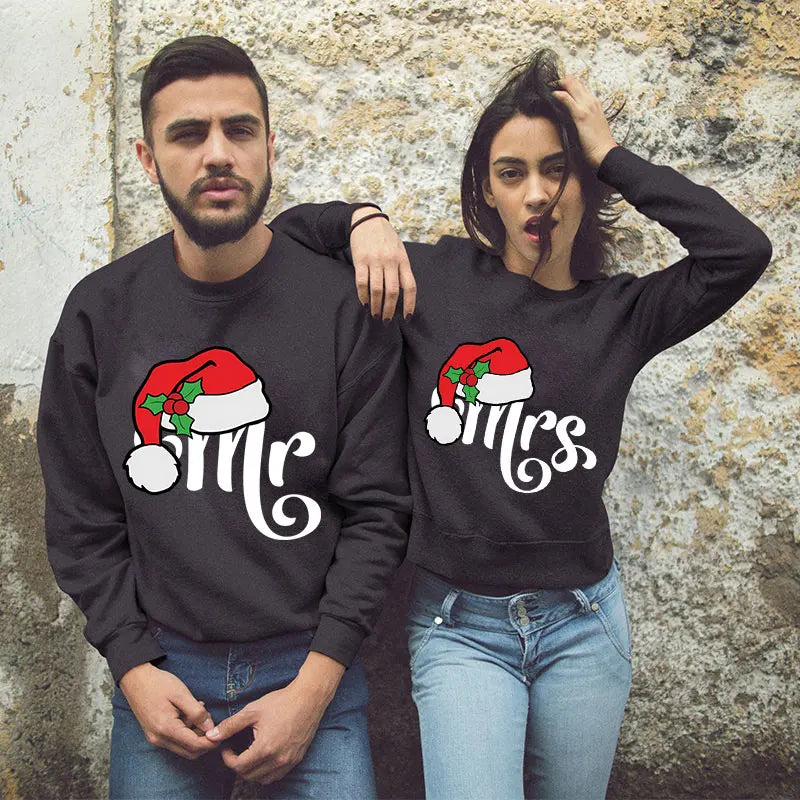 Hoodie Natal MR MRS Santa Hat Casal - Sweatshirt Streetwear Harajuku Xmas