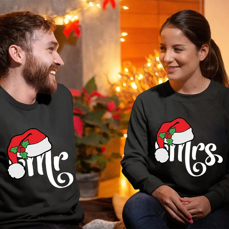 Hoodie Natal MR MRS Santa Hat Casal - Sweatshirt Streetwear Harajuku Xmas