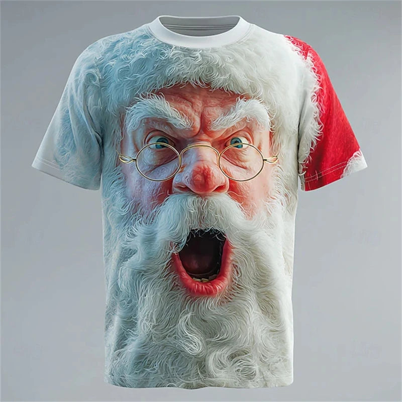 T-Shirt Homem Natal 2026 - Pai Natal Divertido Manga Curta Moda Y2K