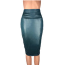 Leather Skirt Back Split Women Sexy Bodycon Pencil Skirt Sexy Office Lady Pencil Package Skirts High Waist Summer Long Skirt