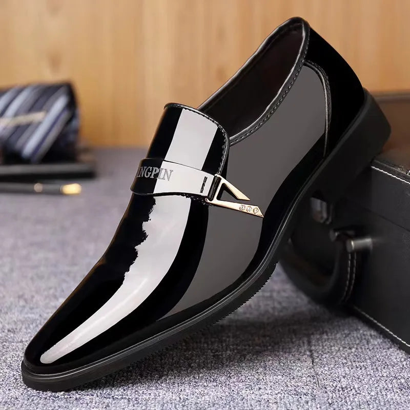 Sapatos Oxford Masculinos Couro Envernizado - Bico Pontiagudo Elegante Business