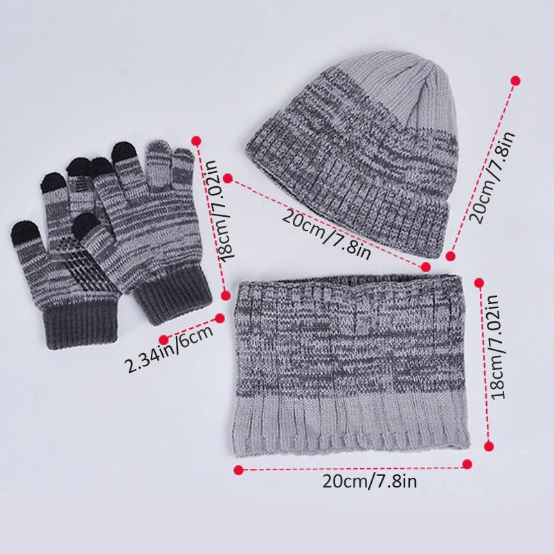 2/3Pcs Kids Knitted Hat Set Plush Lining Winter Children Beanie Hat Scarf Gloves Suit Child Hat Kids Cap for Boys Gift 4-10Y