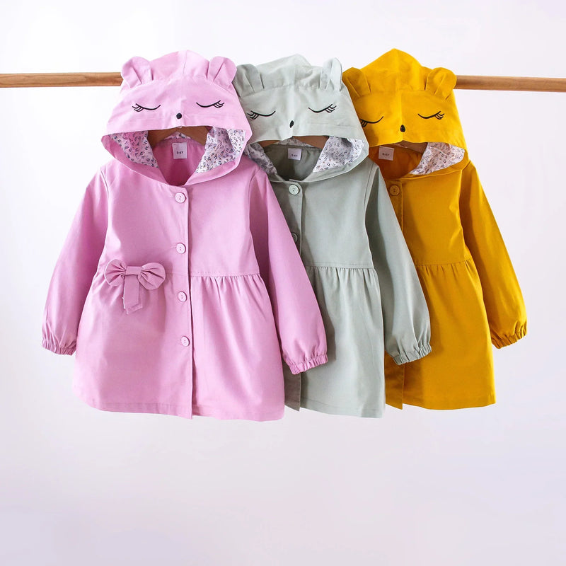 Casaco Menina Primavera Outono - Capuz Manga Comprida Flores Laço