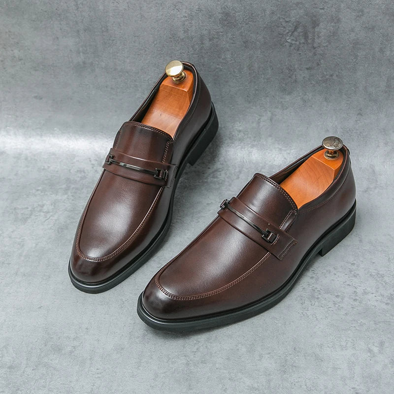 Sapatos Formais Masculinos Couro Clássicos - Mocassins Slip-On Respiráveis