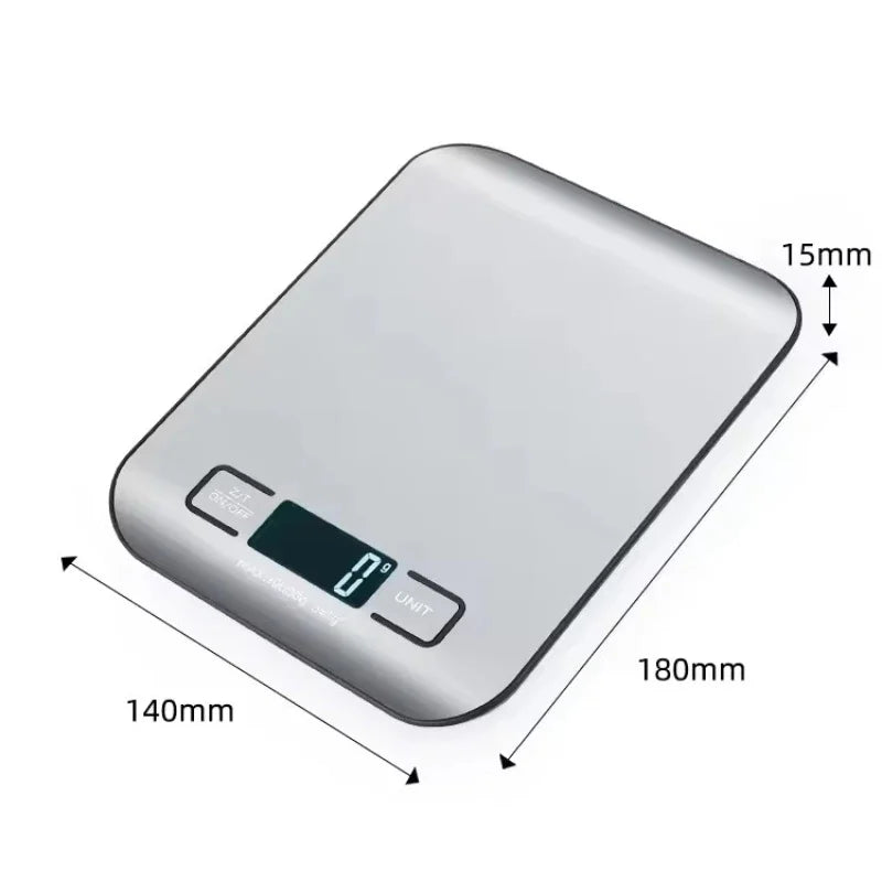 Balança Digital de Cozinha LED 5kg/1g - Painel Aço Inoxidável para Alimentos e Pastelaria