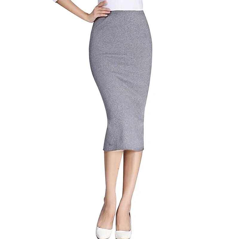 Saia Lápis Longa Primavera Outono - Sexy Slim Ajustada Lã Canelada Midi