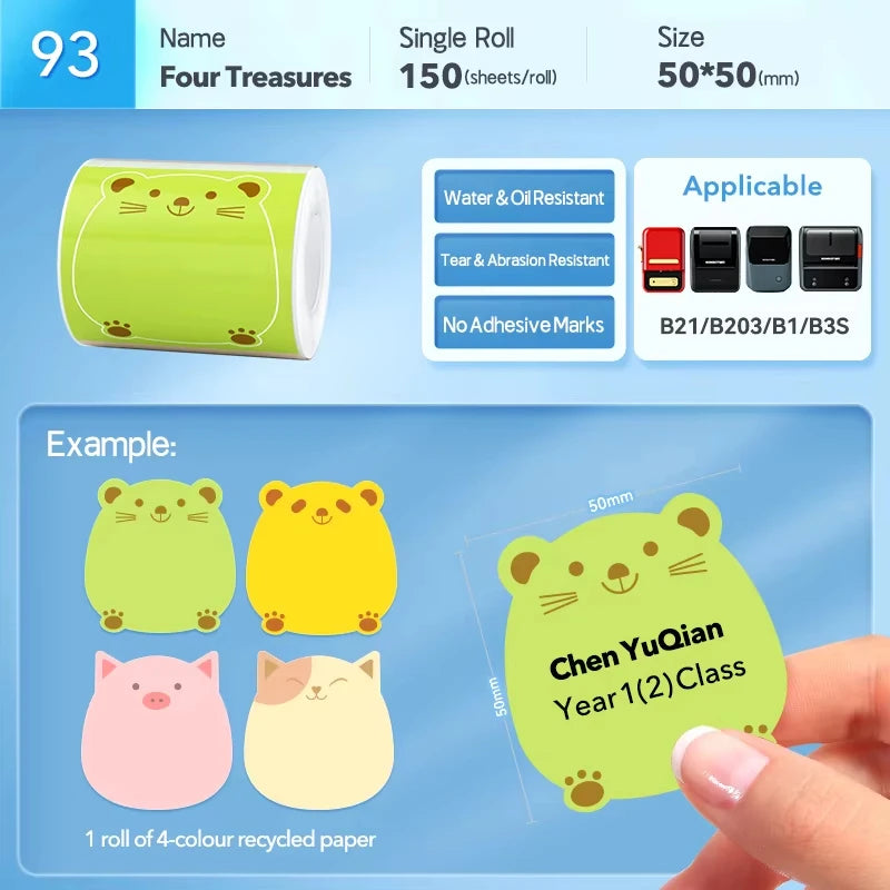 Rolo de Etiquetas Térmicas Adesivas Niimbot 2 Polegadas - Papel Colorido Impermeável para Impressora B1 B21